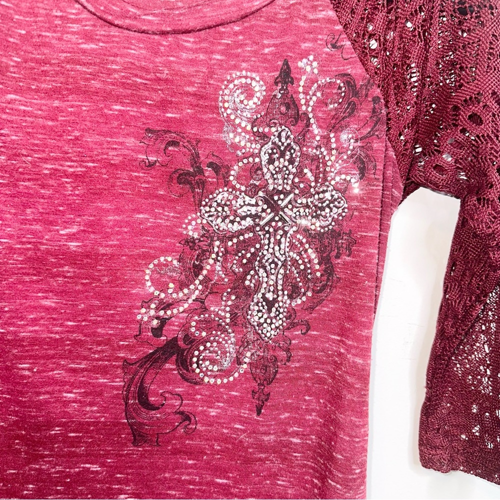 Angels & Diamond Red Quarter Length Bling Rhinestone Tee! - Picture 2 of 5